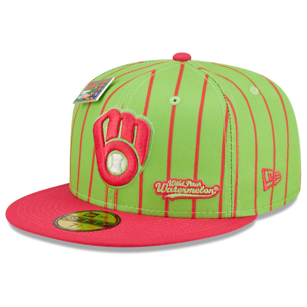 New Era MLB x Big League Chew  Milwaukee Brewers Wild Pitch Watermelon Flavor Pack 59FIFTY Fitted Hat - Pink/Green