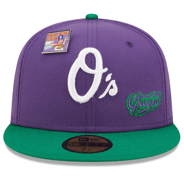 New Era MLB x Big League Chew  Baltimore Orioles Ground Ball Grape Flavor Pack 59FIFTY Fitted Hat - Purple/Green