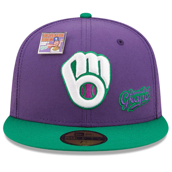 New Era MLB x Big League Chew  Milwaukee Brewers Ground Ball Grape Flavor Pack 59FIFTY Fitted Hat - Purple/Green