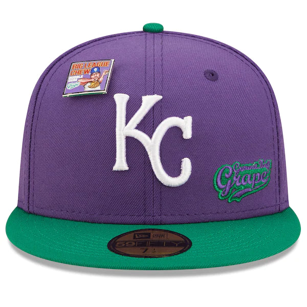 New Era MLB x Big League Chew  Kansas City Royals Ground Ball Grape Flavor Pack 59FIFTY Fitted Hat - Purple/Green