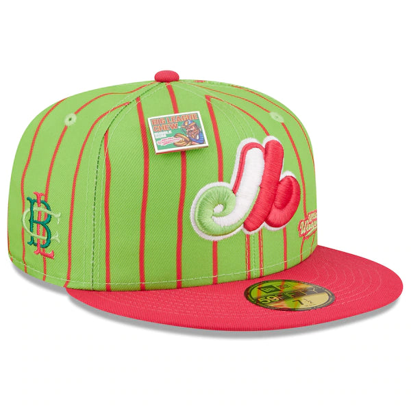New Era MLB x Big League Chew  Montreal Expos Wild Pitch Watermelon Flavor Pack 59FIFTY Fitted Hat - Pink/Green