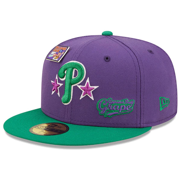 New Era MLB x Big League Chew  Philadelphia Phillies Ground Ball Grape Flavor Pack 59FIFTY Fitted Hat - Purple/Green