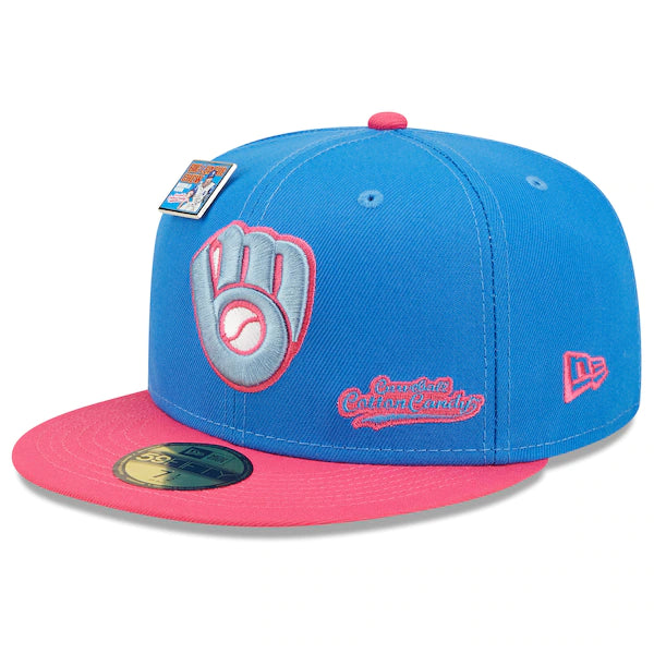 New Era MLB x Big League Chew  Milwaukee Brewers Curveball Cotton Candy Flavor Pack 59FIFTY Fitted Hat - Blue/Pink