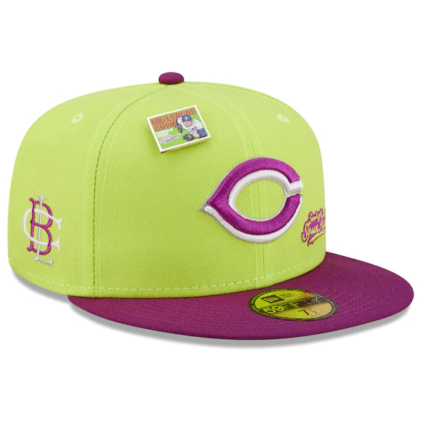 New Era MLB x Big League Chew  Cincinnati Reds Swingin' Sour Apple Flavor Pack 59FIFTY Fitted Hat - Green/Purple