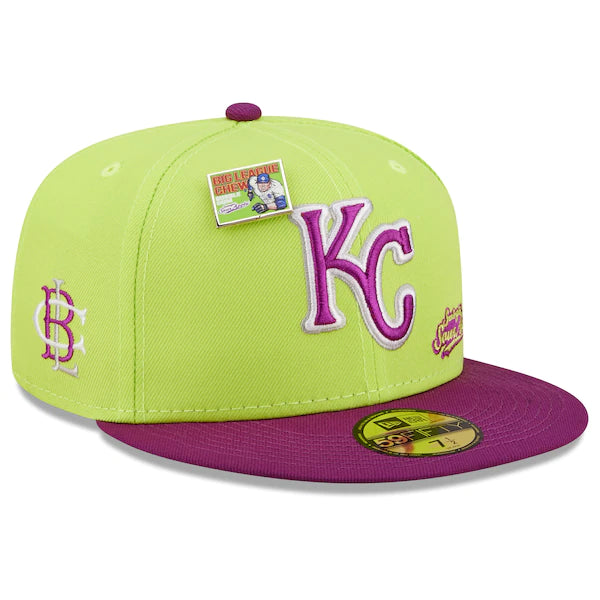 New Era MLB x Big League Chew  Kansas City Royals Swingin' Sour Apple Flavor Pack 59FIFTY Fitted Hat - Green/Purple