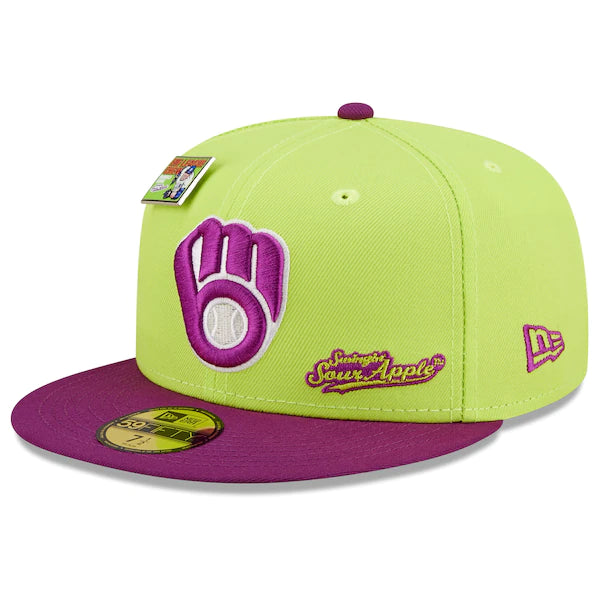 New Era MLB x Big League Chew  Milwaukee Brewers Swingin' Sour Apple Flavor Pack 59FIFTY Fitted Hat - Green/Purple