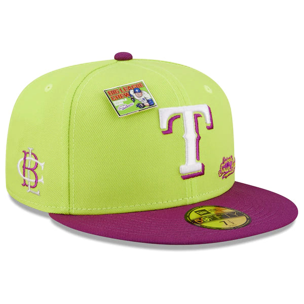 New Era MLB x Big League Chew  Texas Rangers Swingin' Sour Apple Flavor Pack 59FIFTY Fitted Hat - Green/Purple