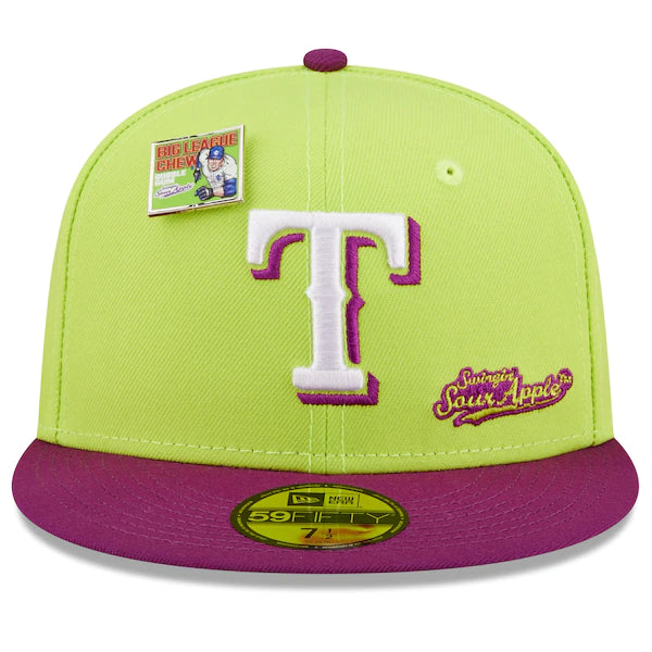 New Era MLB x Big League Chew  Texas Rangers Swingin' Sour Apple Flavor Pack 59FIFTY Fitted Hat - Green/Purple