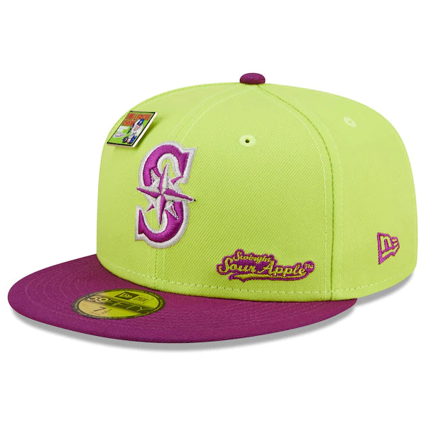 New Era MLB x Big League Chew  Seattle Mariners Swingin' Sour Apple Flavor Pack 59FIFTY Fitted Hat - Green/Purple