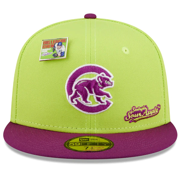 New Era MLB x Big League Chew  Chicago Cubs Swingin' Sour Apple Flavor Pack 59FIFTY Fitted Hat - Green/Purple