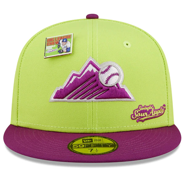 New Era MLB x Big League Chew  Colorado Rockies Swingin' Sour Apple Flavor Pack 59FIFTY Fitted Hat - Green/Purple