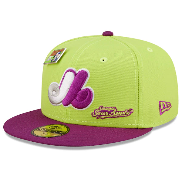 New Era MLB x Big League Chew  Montreal Expos Swingin' Sour Apple Flavor Pack 59FIFTY Fitted Hat - Green/Purple