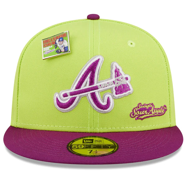 New Era MLB x Big League Chew  Atlanta Braves Swingin' Sour Apple Flavor Pack 59FIFTY Fitted Hat - Green/Purple