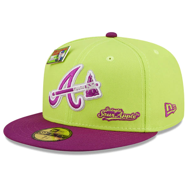 New Era MLB x Big League Chew  Atlanta Braves Swingin' Sour Apple Flavor Pack 59FIFTY Fitted Hat - Green/Purple