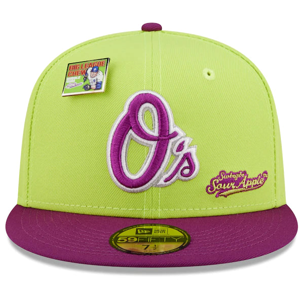 New Era MLB x Big League Chew  Baltimore Orioles Swingin' Sour Apple Flavor Pack 59FIFTY Fitted Hat - Green/Purple