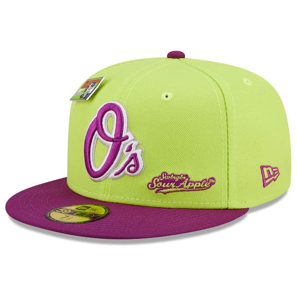 New Era MLB x Big League Chew  Baltimore Orioles Swingin' Sour Apple Flavor Pack 59FIFTY Fitted Hat - Green/Purple