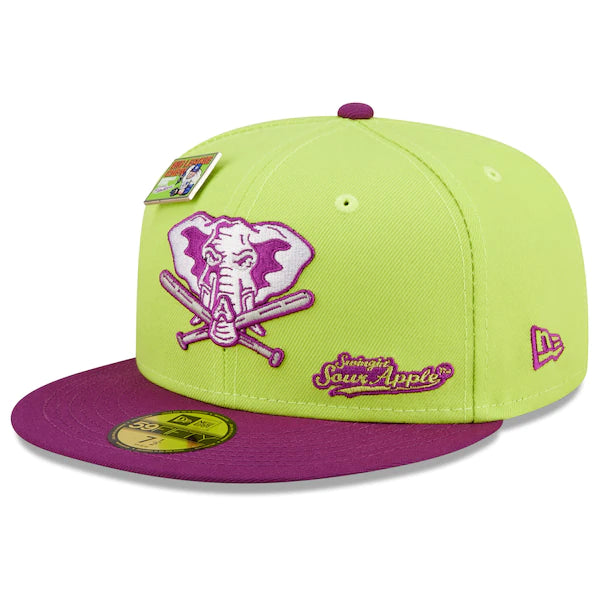 New Era MLB x Big League Chew  Oakland Athletics Swingin' Sour Apple Flavor Pack 59FIFTY Fitted Hat - Green/Purple