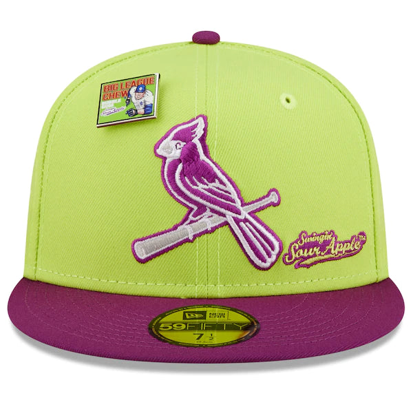 New Era MLB x Big League Chew  St. Louis Cardinals Swingin' Sour Apple Flavor Pack 59FIFTY Fitted Hat - Green/Purple