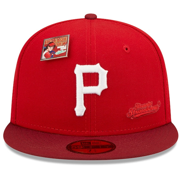 New Era MLB x Big League Chew  Pittsburgh Pirates Slammin' Strawberry Flavor Pack 59FIFTY Fitted Hat - Scarlet/Cardinal