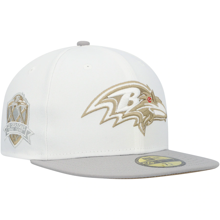 New Era White/Gray Baltimore Ravens 20th Season Gold Undervisor 59FIFTY Fitted Hat