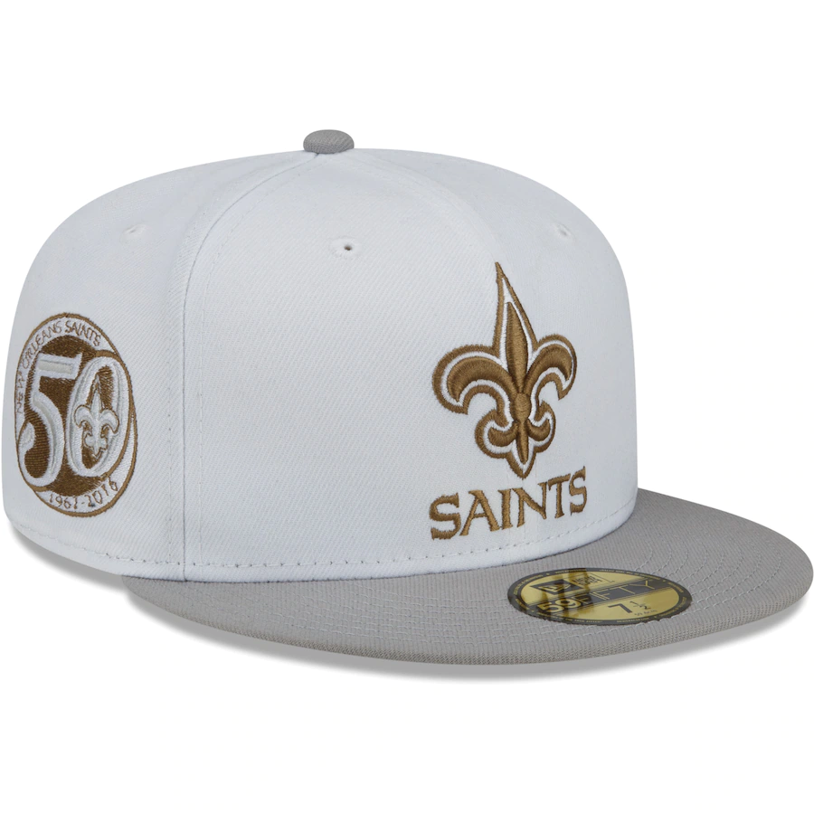 New Era White/Gray New Orleans Saints Gold Undervisor 59FIFTY Fitted Hat