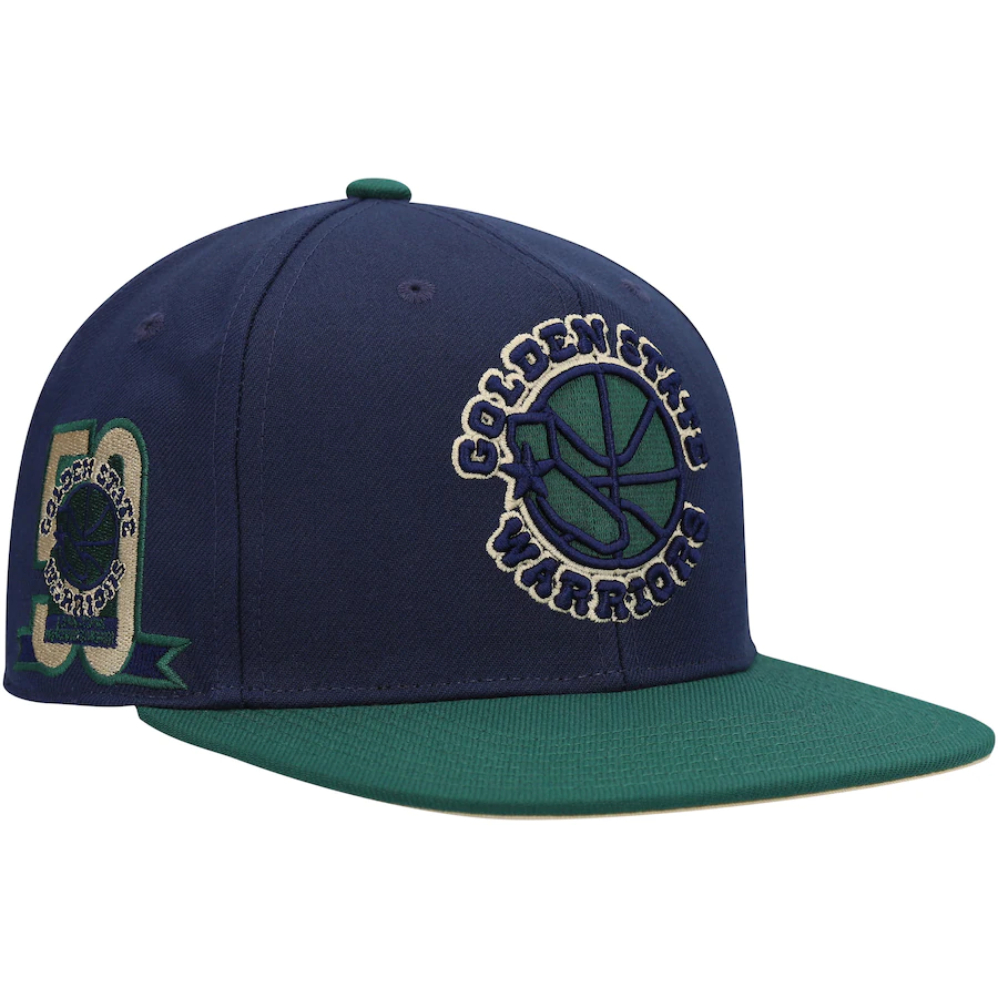Mitchell & Ness Golden State Warriors Navy/Green 50th Anniversary Grassland Fitted Hat