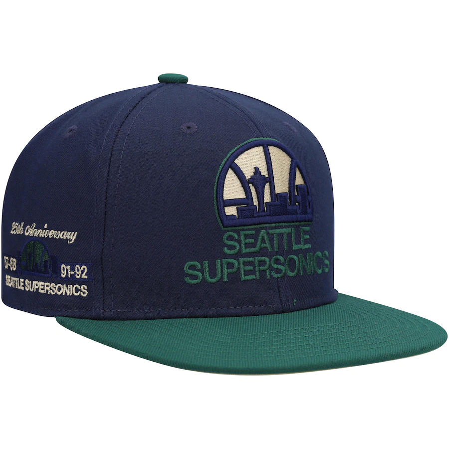 Mitchell & Ness Seattle SuperSonics Navy/Green 25th Anniversary Grassland Fitted Hat