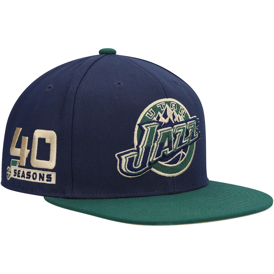 Mitchell & Ness Utah Jazz Navy/Green 40th Anniversary Grassland Fitted Hat