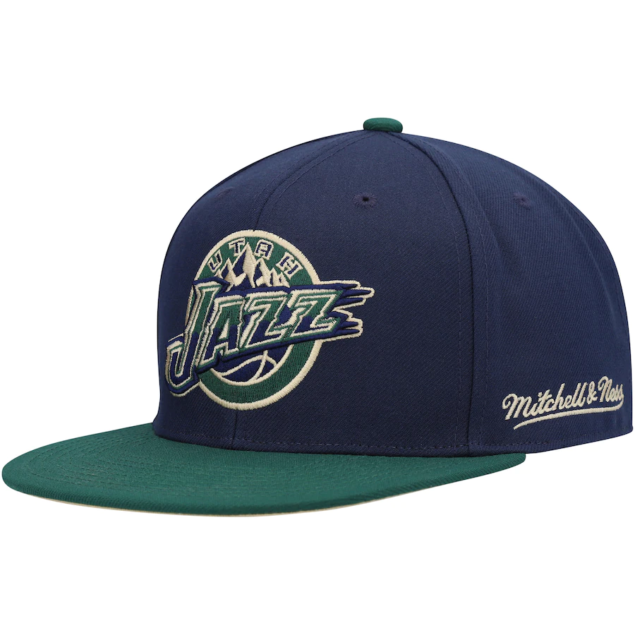 Mitchell & Ness Utah Jazz Navy/Green 40th Anniversary Grassland Fitted Hat