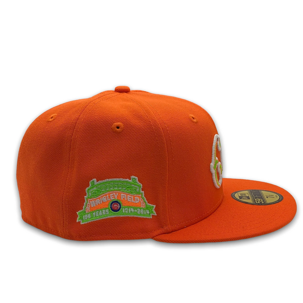 New Era Chicago Cubs Orange 100 Years Wrigley Stadium Green UV 59FIFTY Fitted Hat