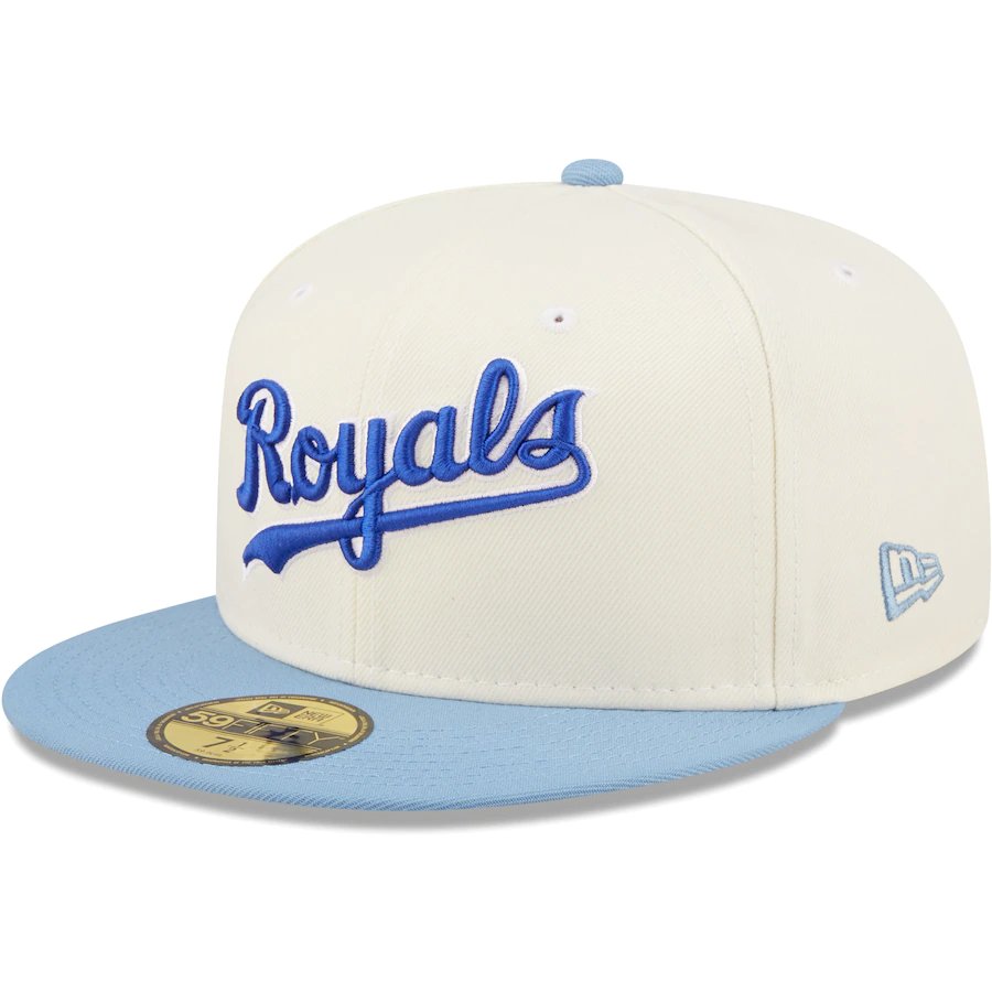 New Era Kansas City Royals White/Sky Blue Cooperstown Collection 1985 World Series Chrome 59FIFTY Fitted Hat