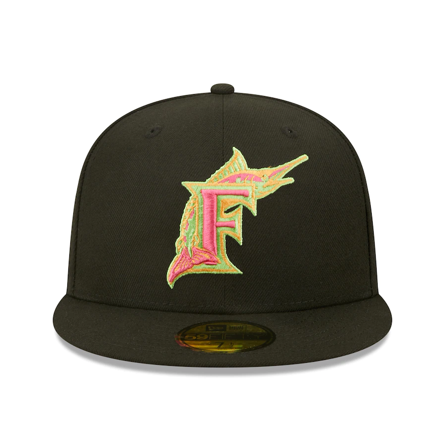 New Era Florida Marlins Black Summer Sherbet 59FIFTY Fitted Hat