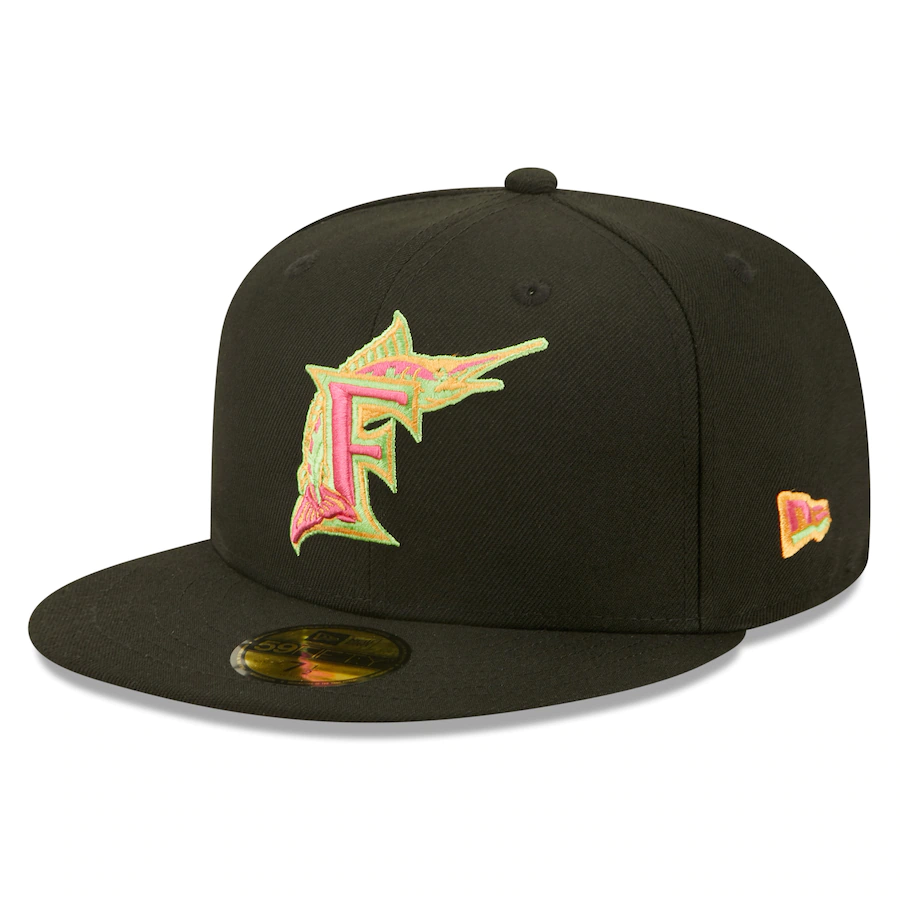 New Era Florida Marlins Black Summer Sherbet 59FIFTY Fitted Hat