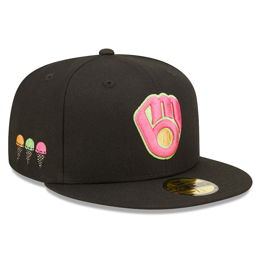 New Era Milwaukee Brewers Black Summer Sherbet 59FIFTY Fitted Hat