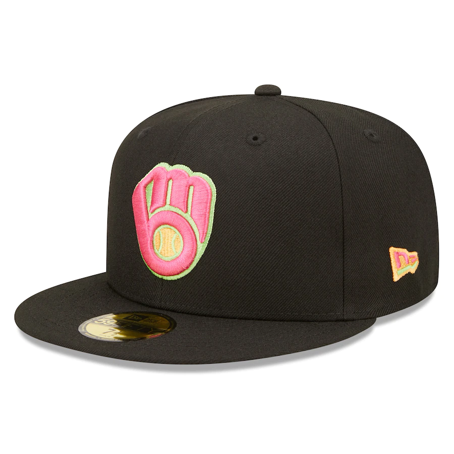 New Era Milwaukee Brewers Black Summer Sherbet 59FIFTY Fitted Hat