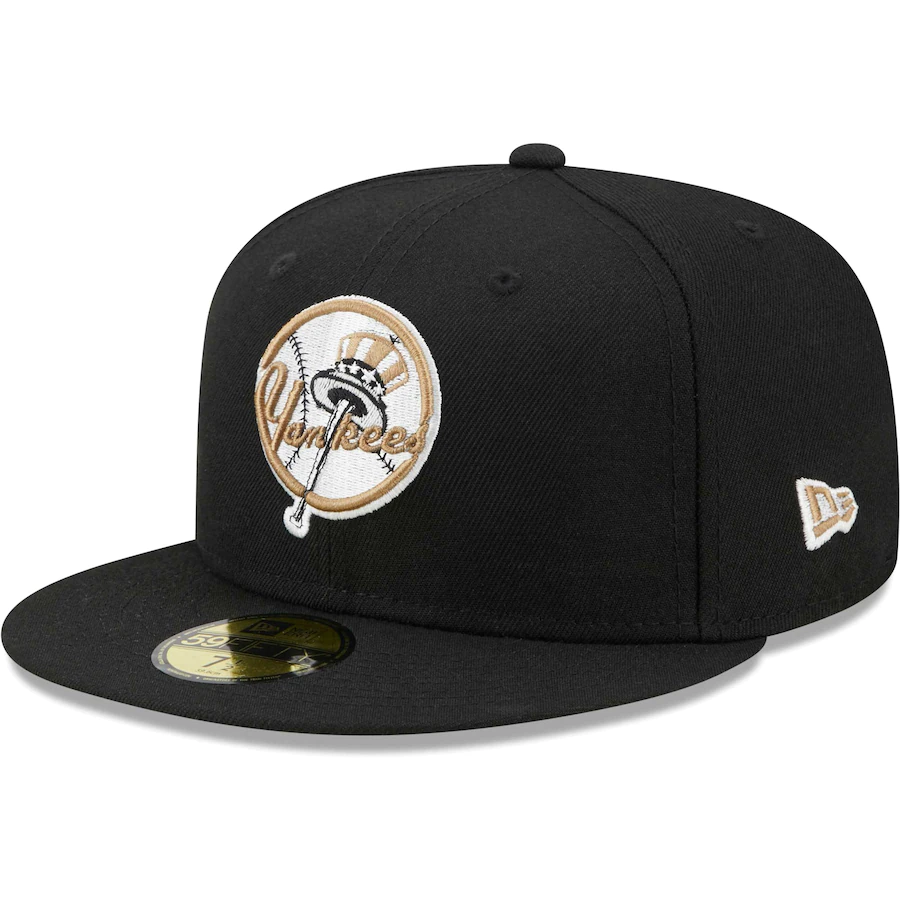 New Era New York Yankees Black Primary Logo Wheat Undervisor 59FIFTY Fitted Hat