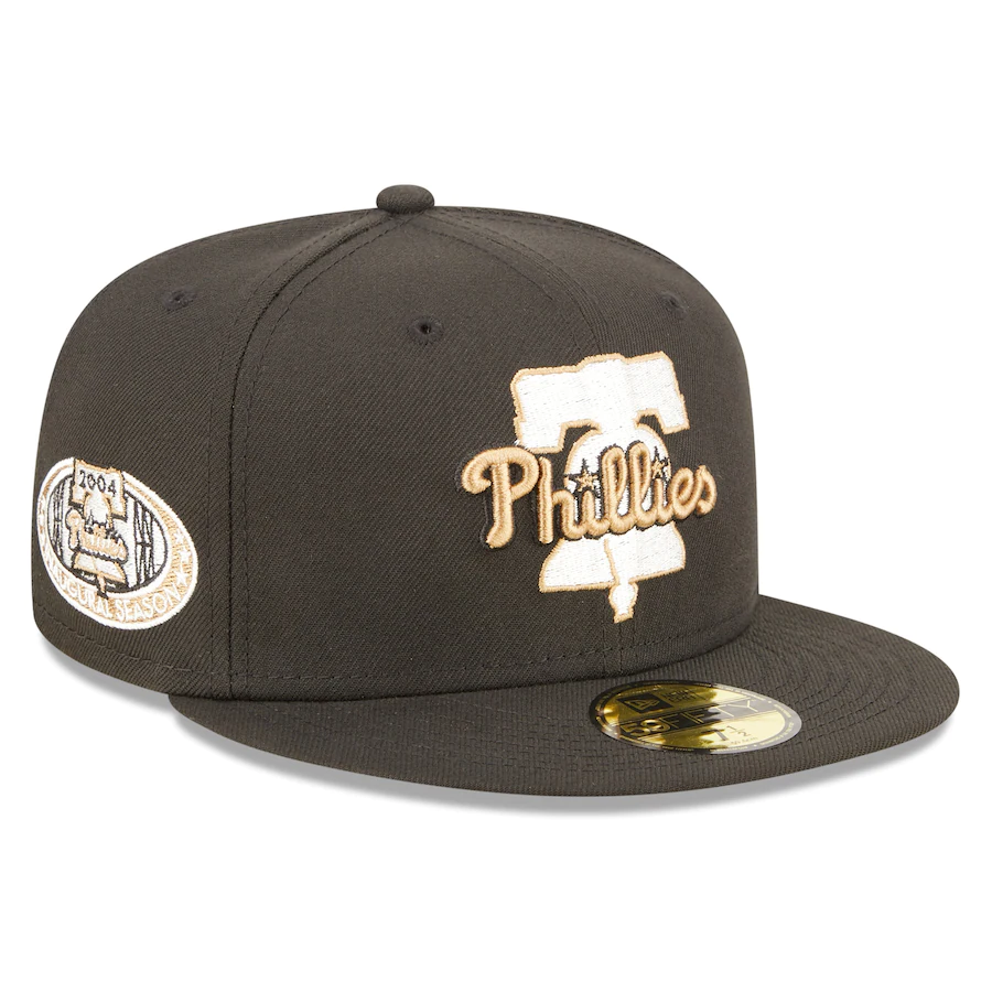 New Era Philadelphia Phillies Black 2004 Baseball Park Inaugural Season Wheat Undervisor 59FIFTY Fitted Hat