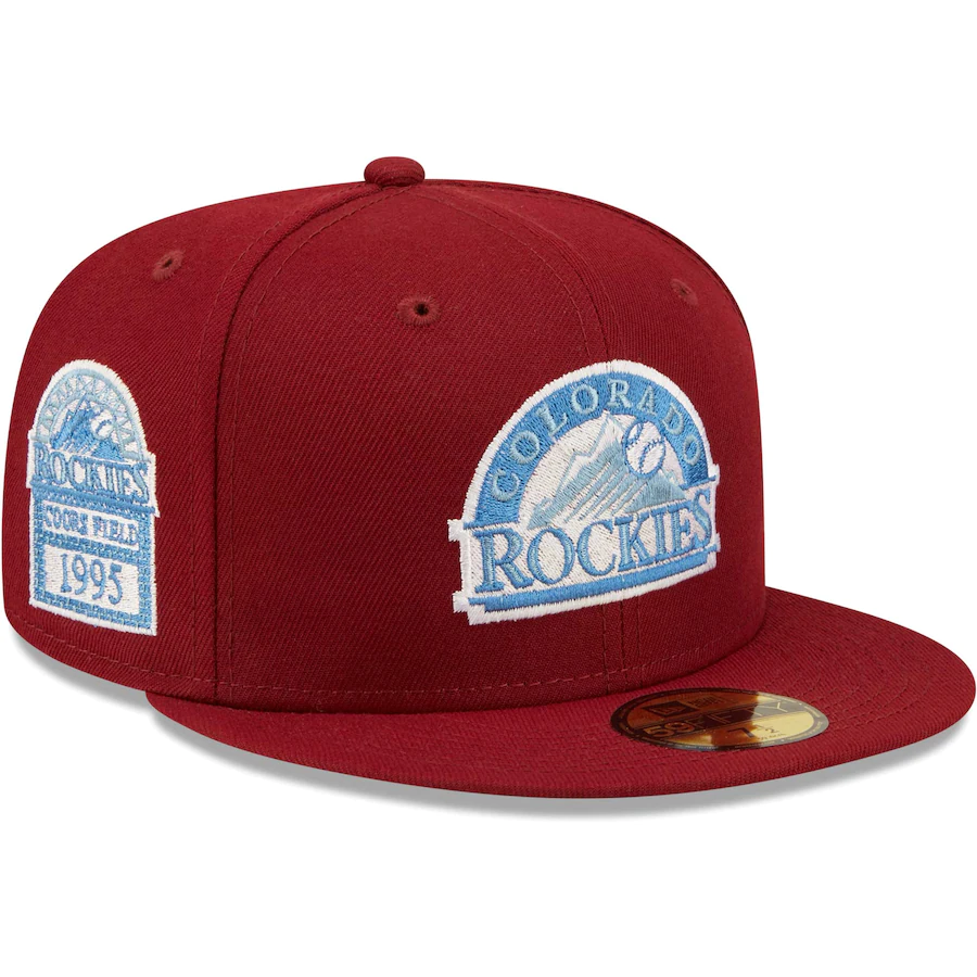 New Era Colorado Rockies Cardinals 1995 Coors Field Inaugural Season Air Force Blue Undervisor 59FIFTY Fitted Hat