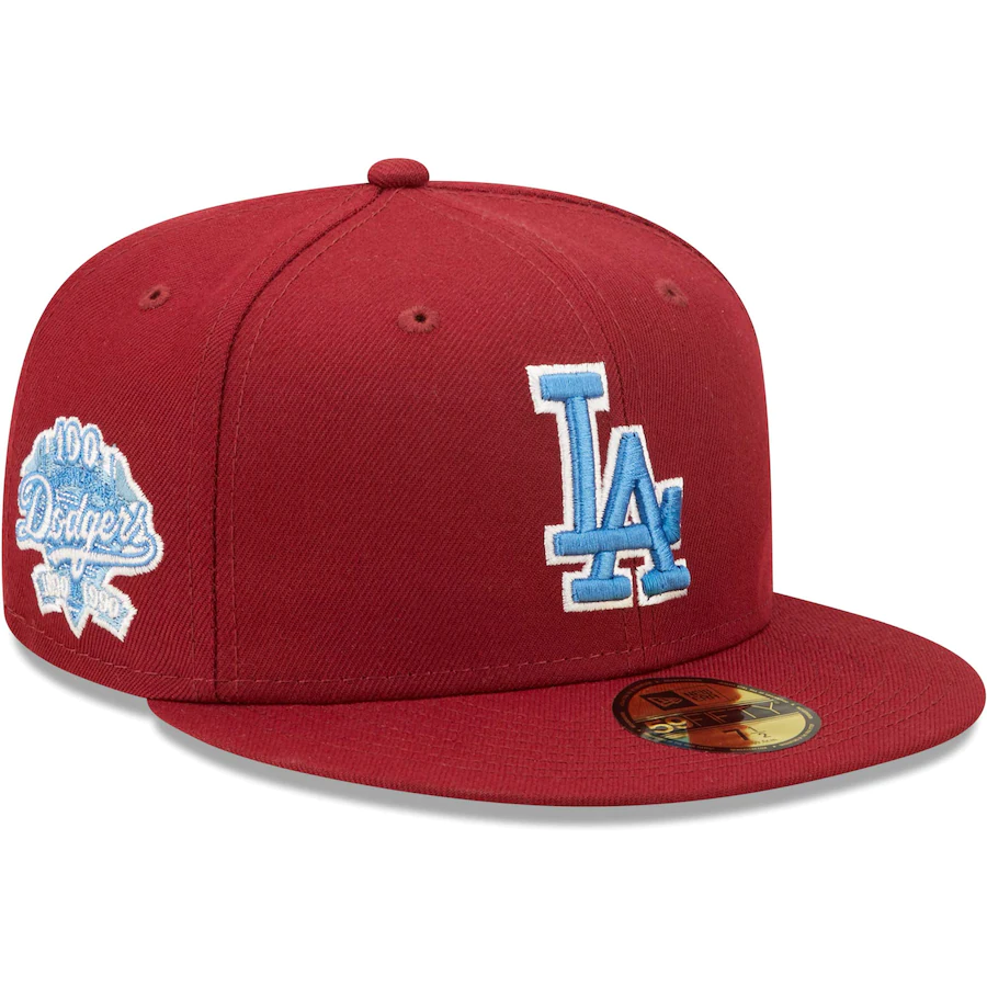 New Era Los Angeles Dodgers Cardinal 100th Anniversary Air Force Blue Undervisor 59FIFTY Fitted Hat