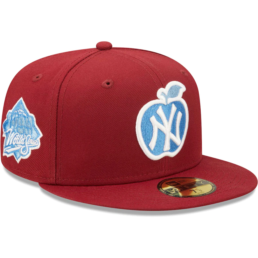 New Era New York Yankees Cardinal 1999 World Series Apple Logo Air Force Blue Undervisor 59FIFTY Fitted Hat