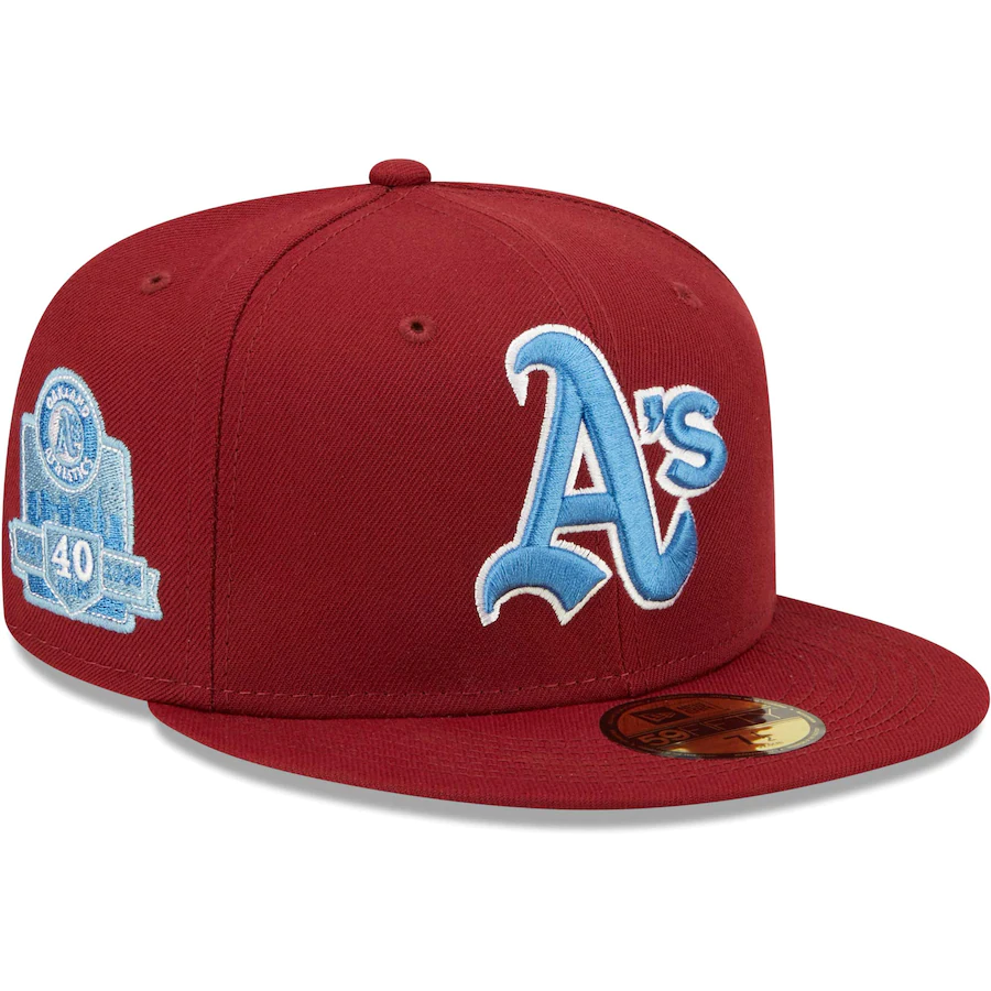 New Era Oakland Athletics Cardinal 40th Anniversary Air Force Blue Undervisor 59FIFTY Fitted Hat