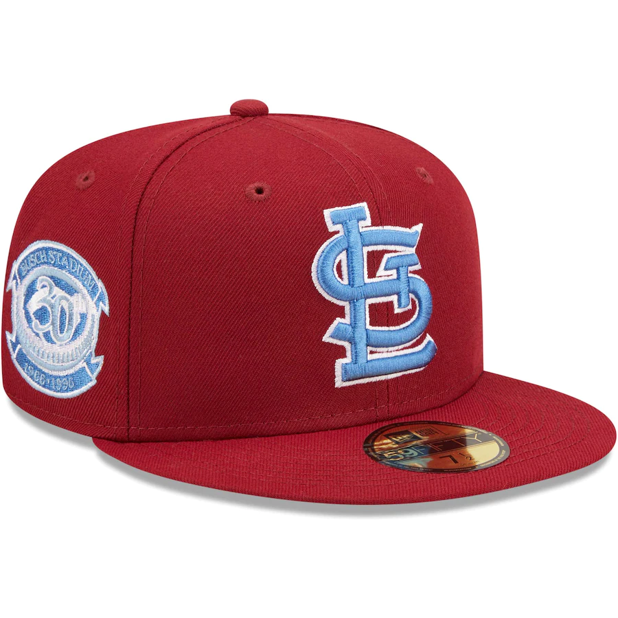 New Era St. Louis Cardinals Cardinal Busch Stadium 30th Anniversary Air Force Blue Undervisor 59FIFTY Fitted Hat