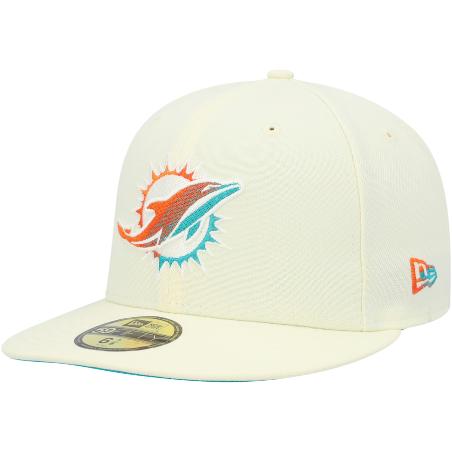 New Era Miami Dolphins Cream Chrome Color Dim 59FIFTY Fitted Hat