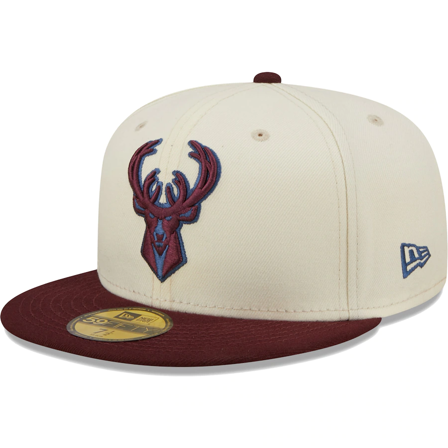 New Era Milwaukee Bucks Cream/Maroon Color Pop 59FIFTY Fitted Hat