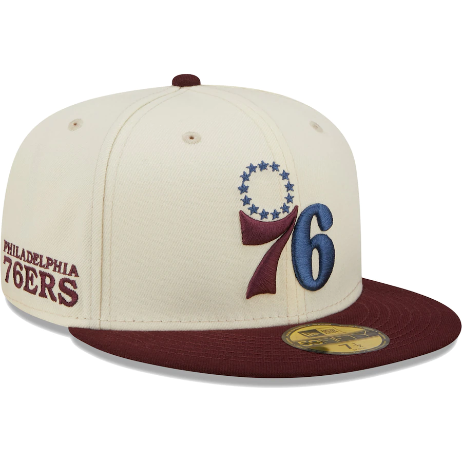 New Era Philadelphia 76ers Cream/Maroon Color Pop 59FIFTY Fitted Hat