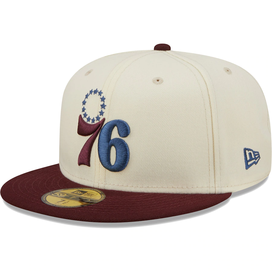 New Era Philadelphia 76ers Cream/Maroon Color Pop 59FIFTY Fitted Hat