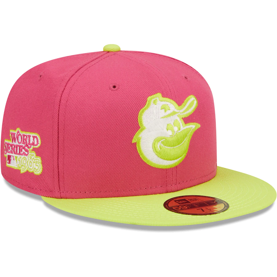 New Era Baltimore Orioles Pink 1983 World Series Champions Beetroot Cyber 59FIFTY Fitted Hat