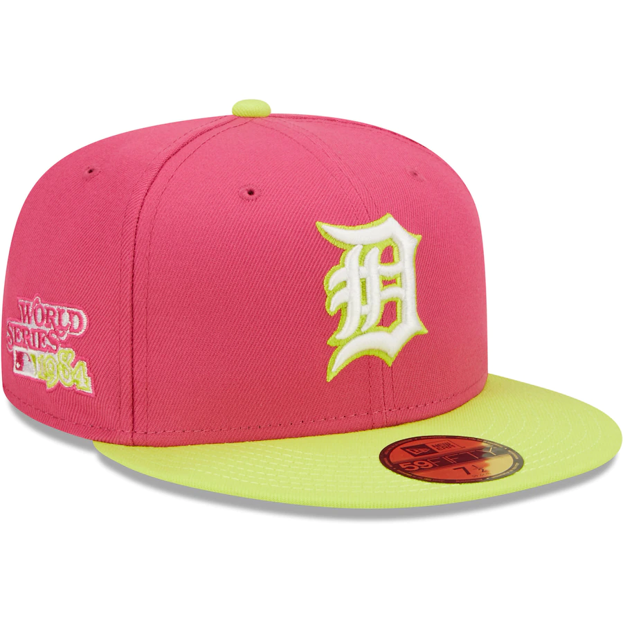 New Era Detroit Tigers Pink 1984 World Series Champions Beetroot Cyber 59FIFTY Fitted Hat