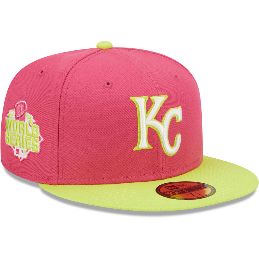 New Era Kansas City Royals Pink 2015 World Series Champions Beetroot Cyber 59FIFTY Fitted Hat
