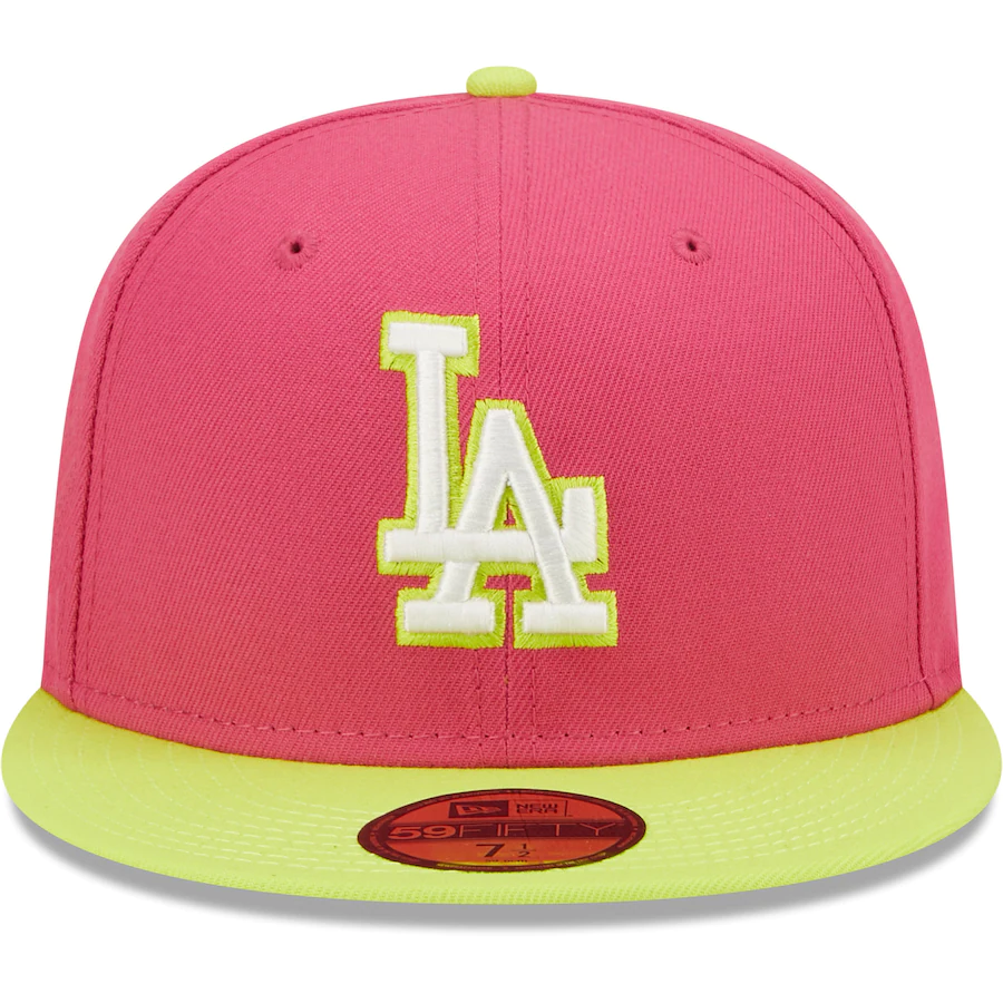 New Era Los Angeles Dodgers Pink 2020 World Series Champions Beetroot Cyber 59FIFTY Fitted Hat